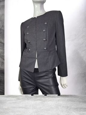 Tahari ASL Charcoal Grey Military Peplum Blazer - Size 6